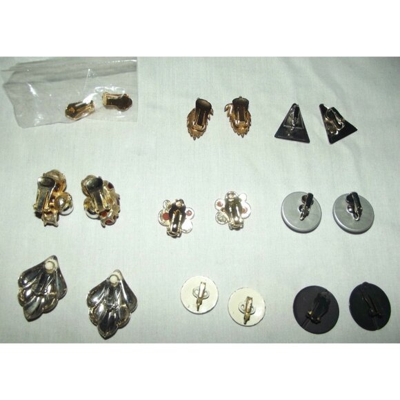 Clip-On Earrings Lot of 8 Pairs (one clip on blank) Vintage - Picture 5 of 7